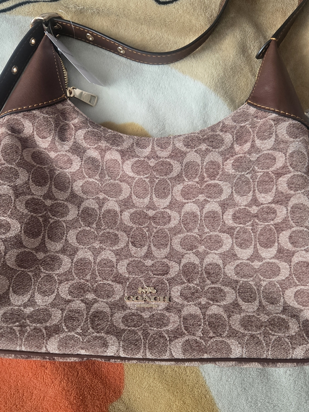 COACH ELLA SHOULDER BAG SIGNATURE CHENILLE color GOLD/Light Khaki/Vintage Brown